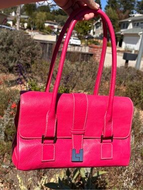 Vintage Lambertson Truex Hot Pink Pebble Leather Flap Shoulder Bag